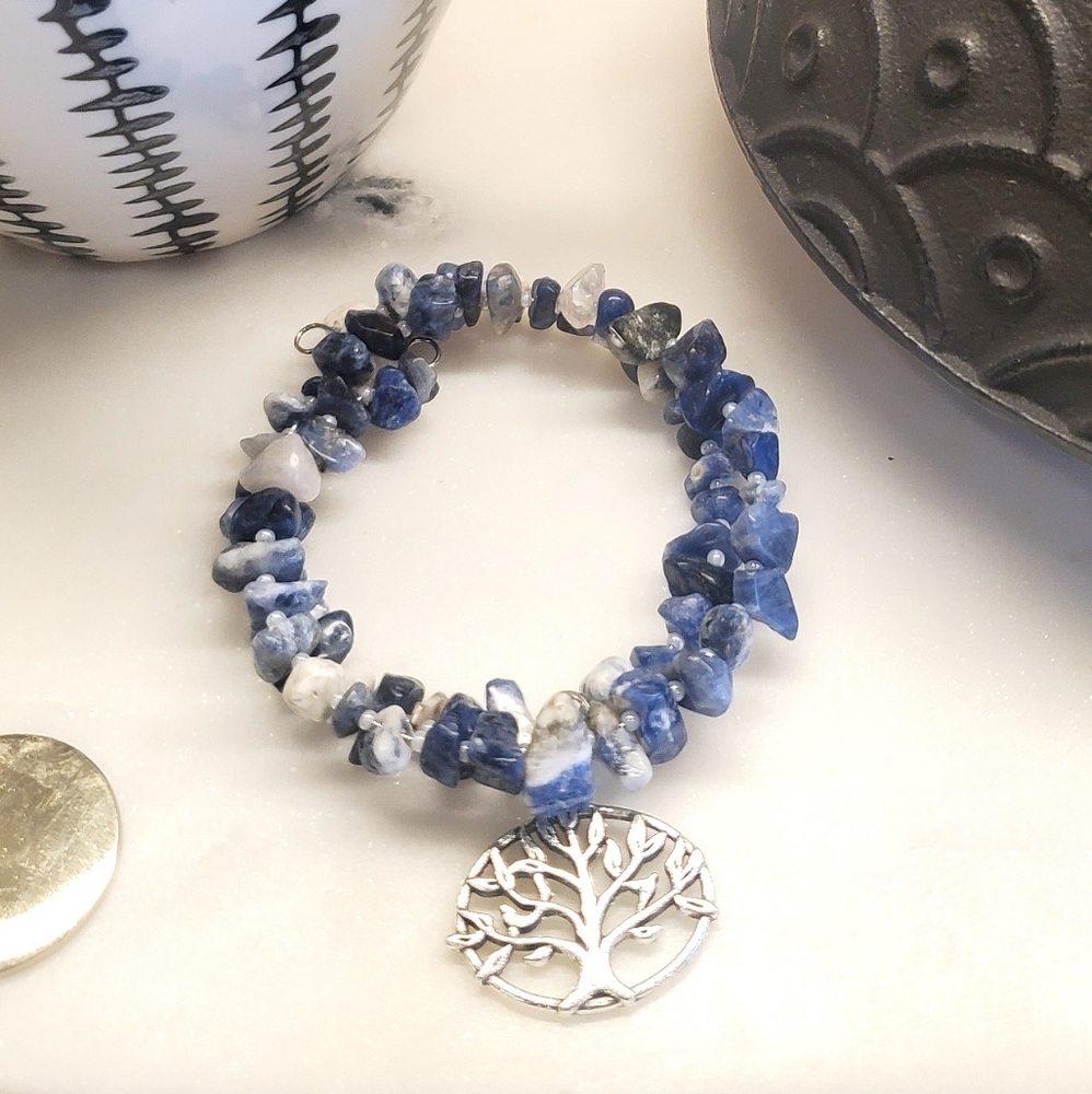 Sodalite Gemstone Dbl Layer Tree of Life Bracelet - Picture 4 of 5